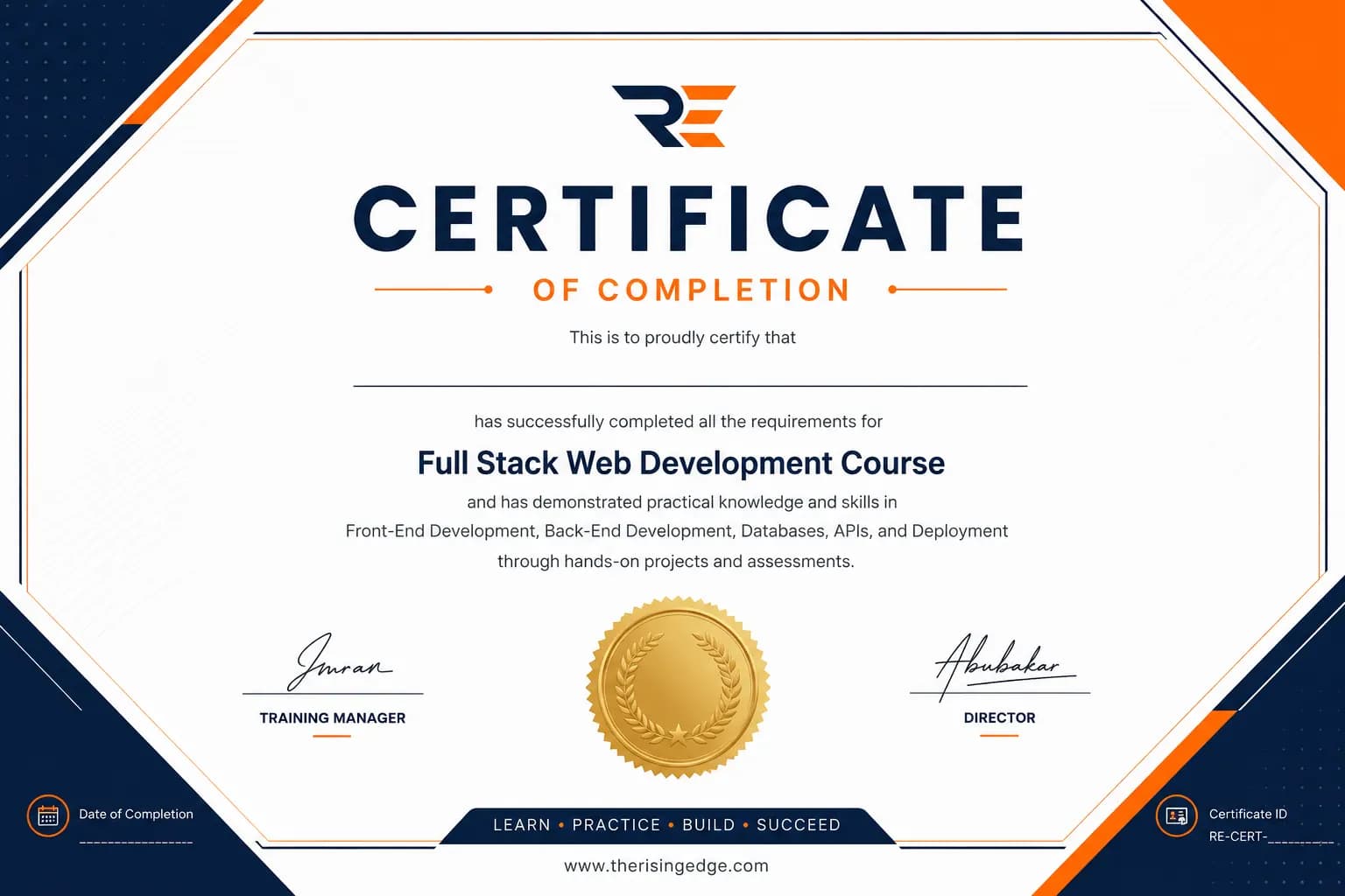 RisingEdge professional certificate mockup
