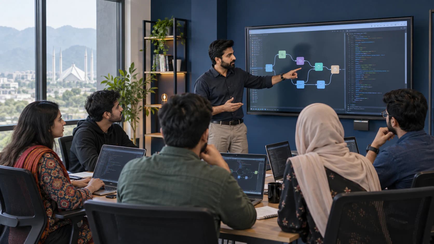Instructor teaching practical artificial intelligence and automation workflows at RisingEdge
