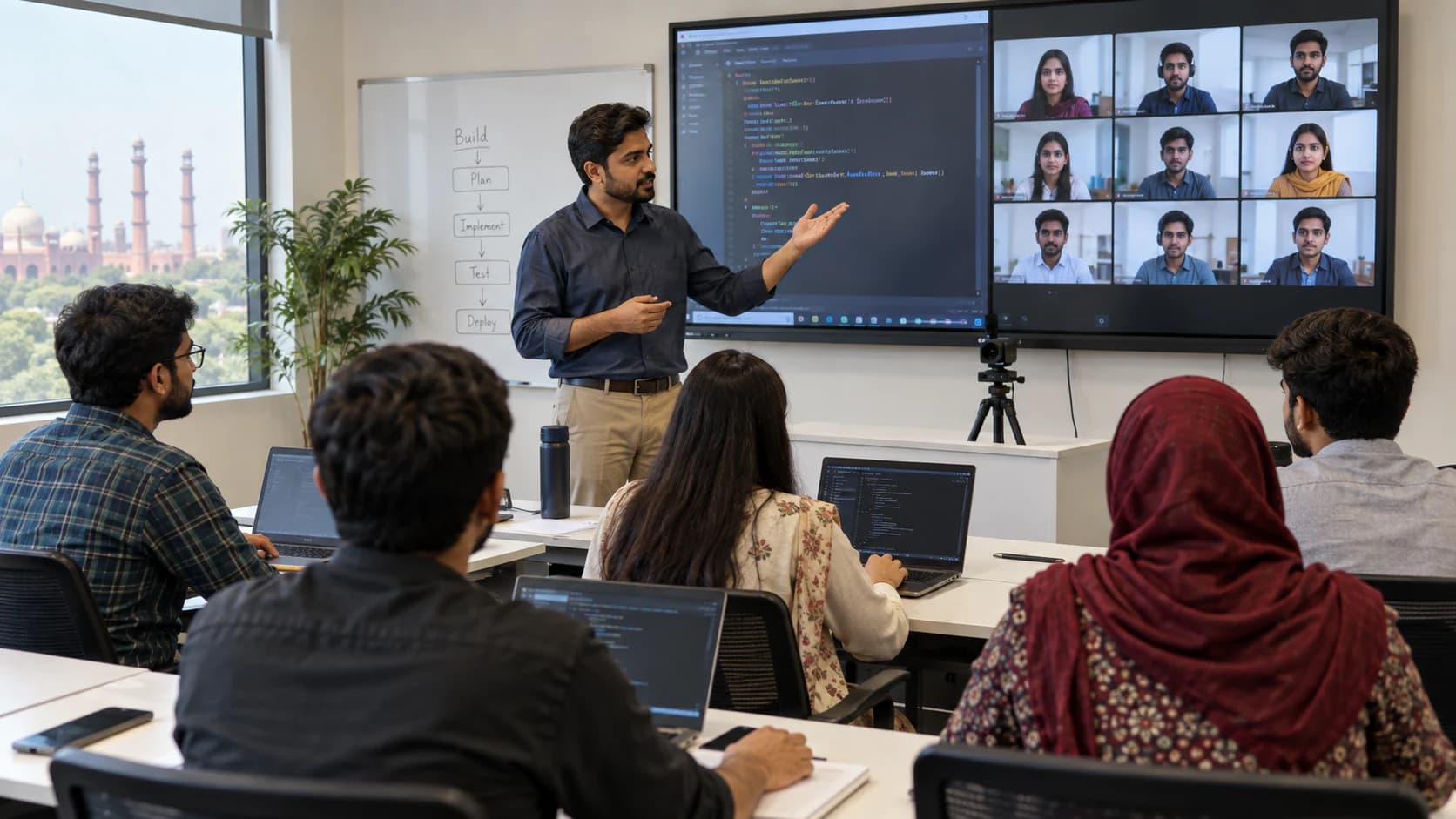 Hybrid RisingEdge technology class connecting on-campus learners with live online students
