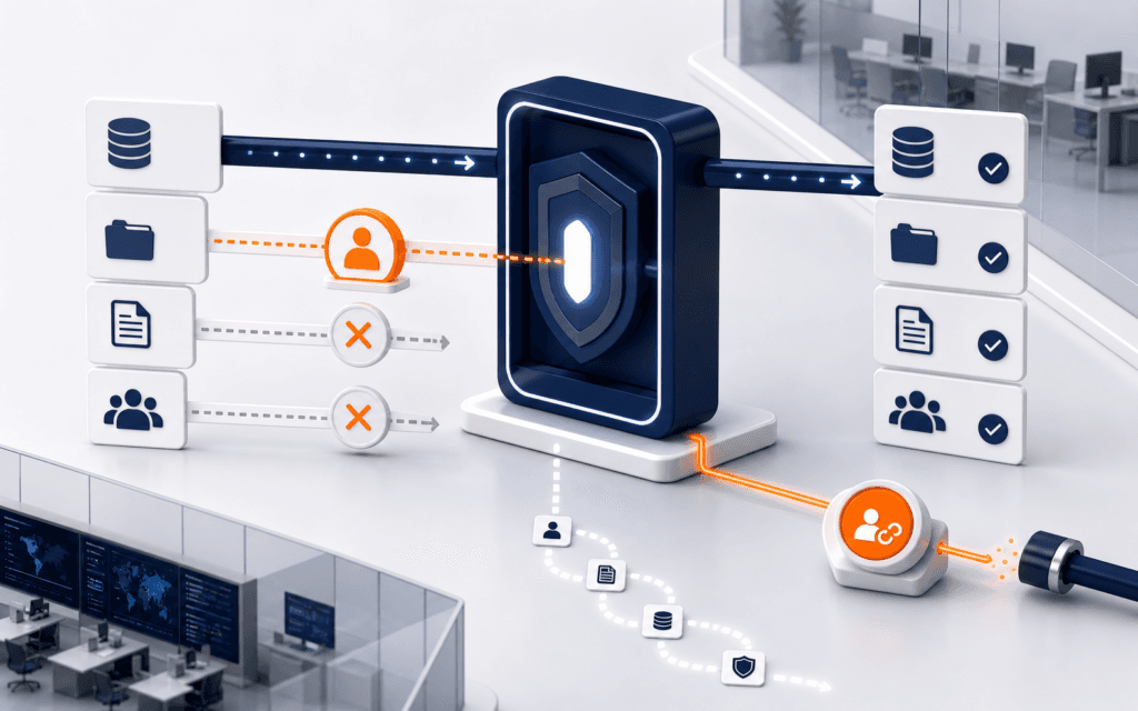 Featured image showing an AI agent tool permission gateway with scoped resources, approval, denied actions, audit trails, and revocation.