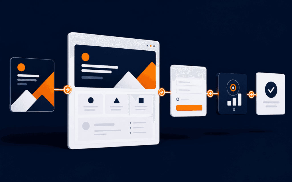 Featured image showing a campaign creative connected to a matching landing page, form, analytics check, and confirmation.