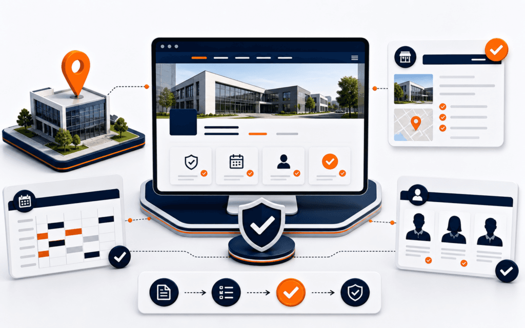 Featured image showing institute website details connected to location, course schedule, instructor profiles, and admissions verification.