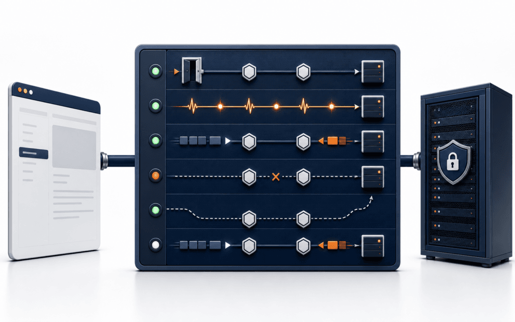 Featured image showing a browser and server connected through a WebSocket diagnostics console with proxy hops, heartbeat monitoring, a broken route, and a reconnect path.