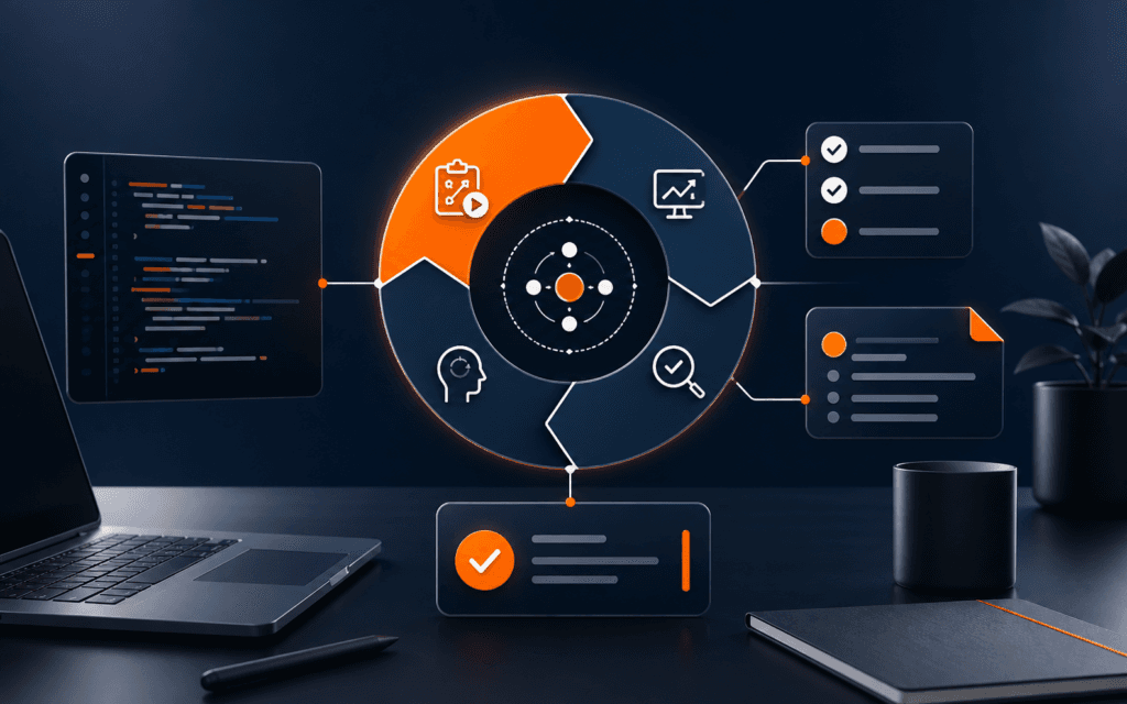 Featured image showing a technology learning review loop connected to code evidence, test checks, reflection, and a next-sprint task.